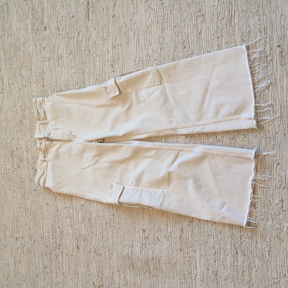 ZARA High Waisted Marine Cargo Khaki Tan Wide Leg Crop Ankle Pant Size 10